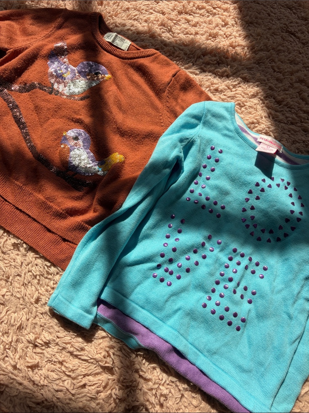 Desigual Turquoise Long-Sleeve Top with Purple Stud 'LOVE' Design